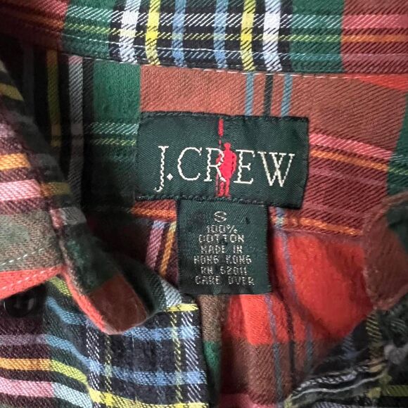 Vintage J Crew Oarsman Plaid Flannel Button Down Orange Green Small Fall Layer - Picture 2 of 5